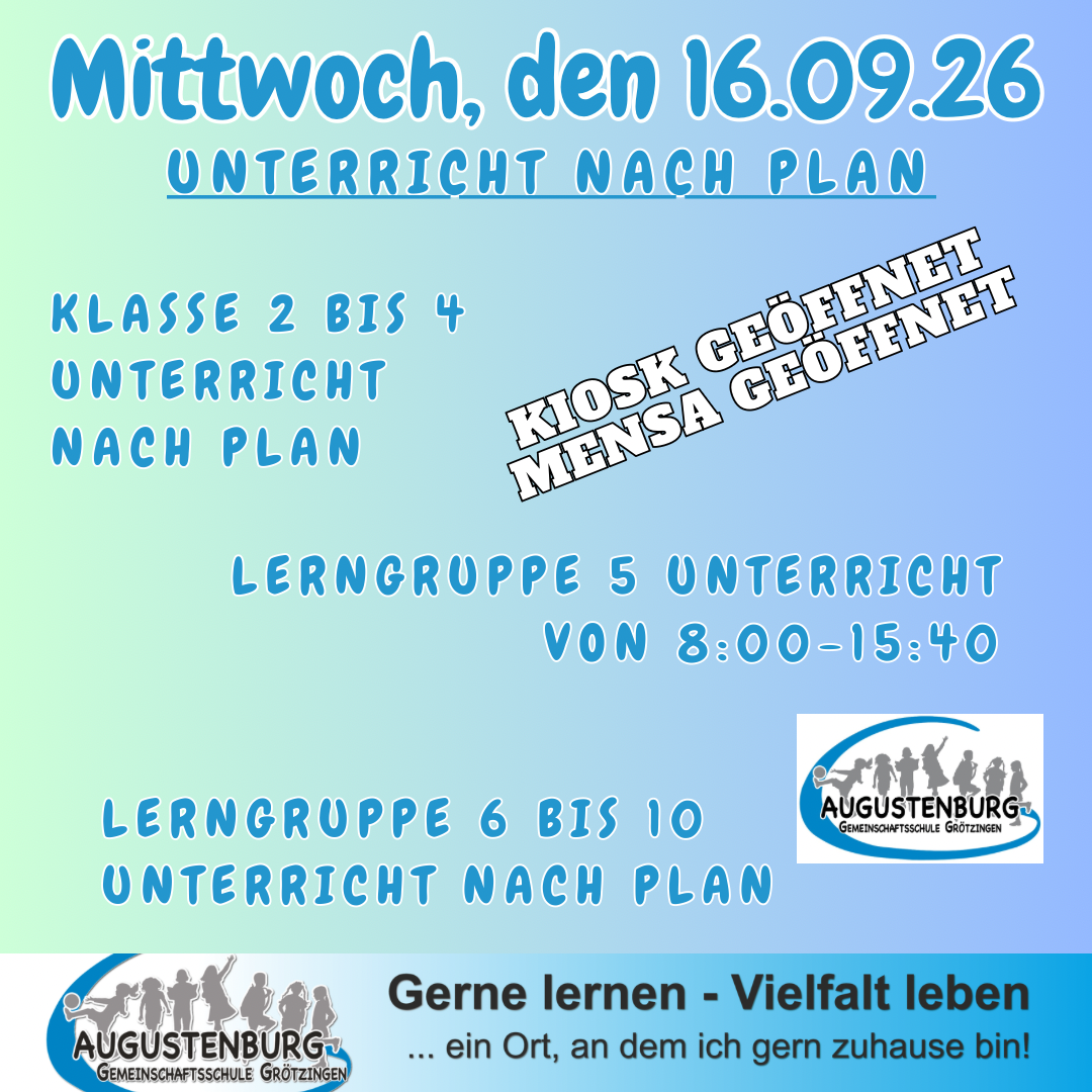 Es werden die Unterrichtszeiten der verschiedenen Klassen und Lerngruppen genannt.